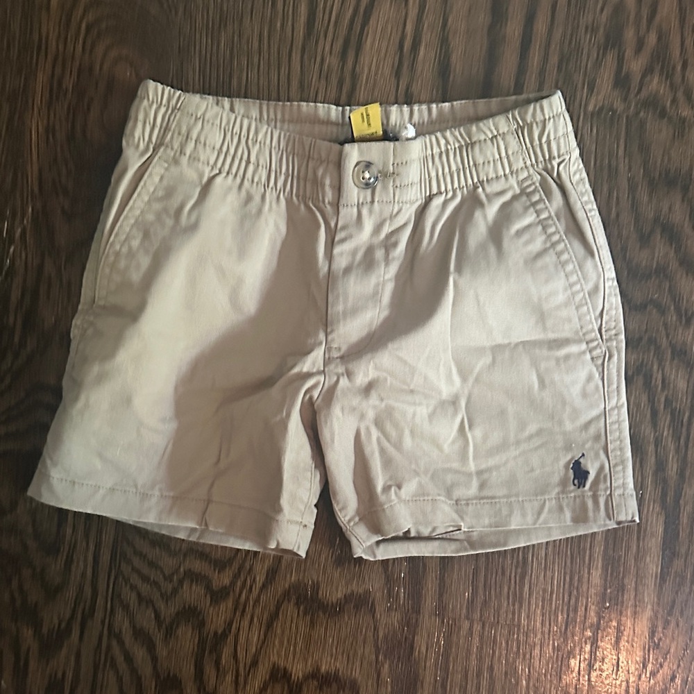 Ralph Lauren Khaki boys Elastic Waist Shorts with Polo Logo